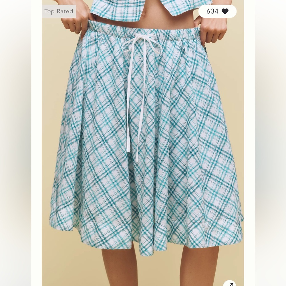 NWT Anthropologie Maeve Teal and White Plaid A Line Midi Skirt Size Medium